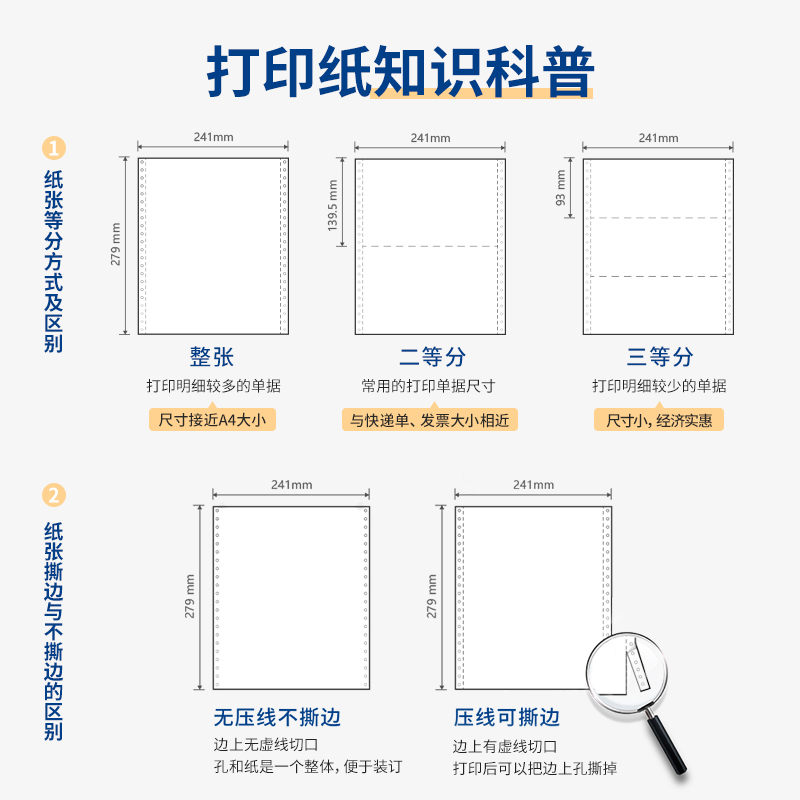 尊龙凯时白令海B241-3电脑打印纸(S白色撕边)(1000页/盒)