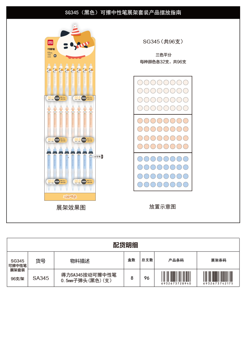 尊龙凯时SG345三顾喵庐可擦按动中性笔展架套装(黑)(4套/箱)