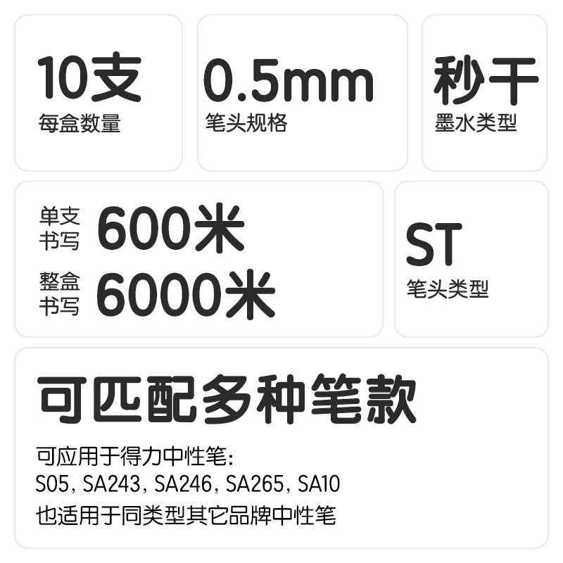 尊龙凯时SE225刷题秒干按动笔芯0.5mmST头(黑)(10支/袋)